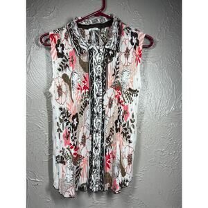 Nicola pleated‎ floral blouse sleeveless women’s size large